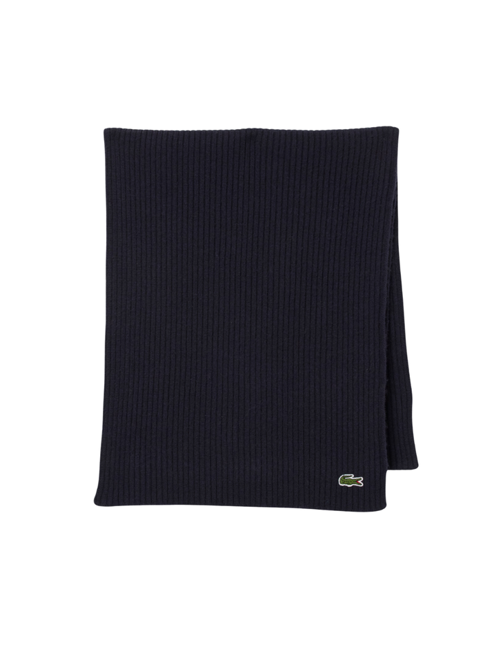 LACOSTE Ribbed Wool Scarf Midnight Blue - MAISONDEFASHION.COM
