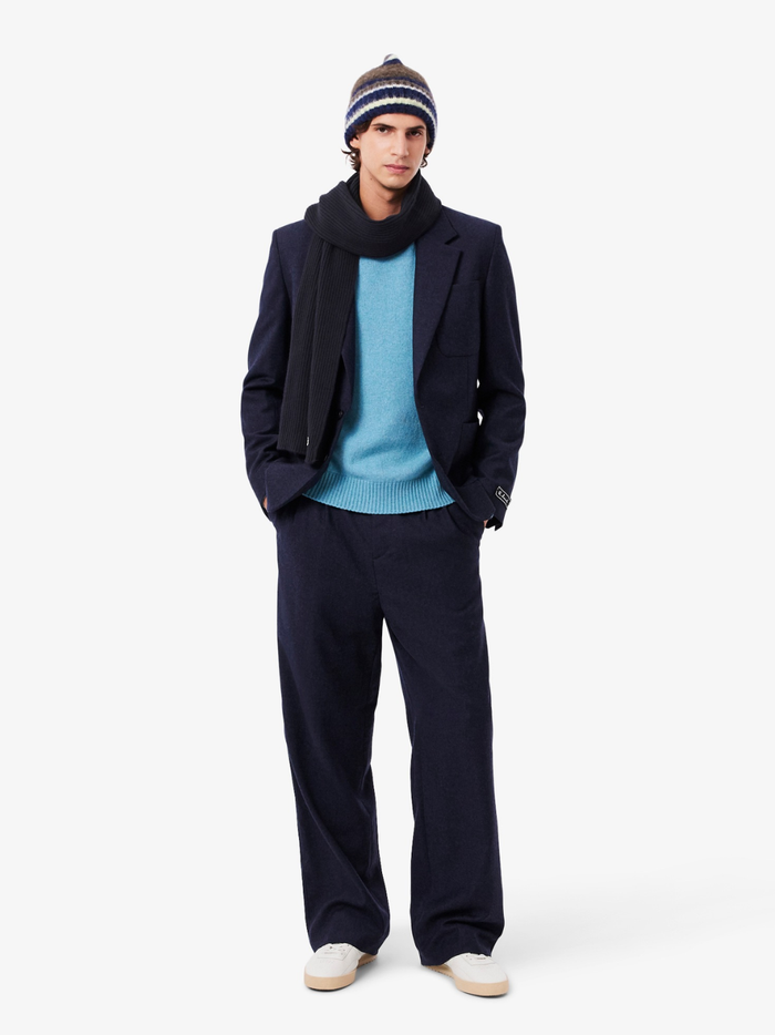 LACOSTE Ribbed Wool Scarf Midnight Blue - MAISONDEFASHION.COM