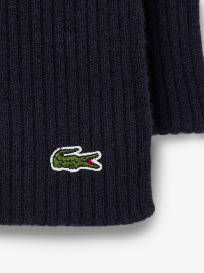 LACOSTE Ribbed Wool Scarf Midnight Blue - MAISONDEFASHION.COM