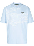 LACOSTE Round Neck Loose Fit Crocodile Print T-shirt Blue - MAISONDEFASHION.COM