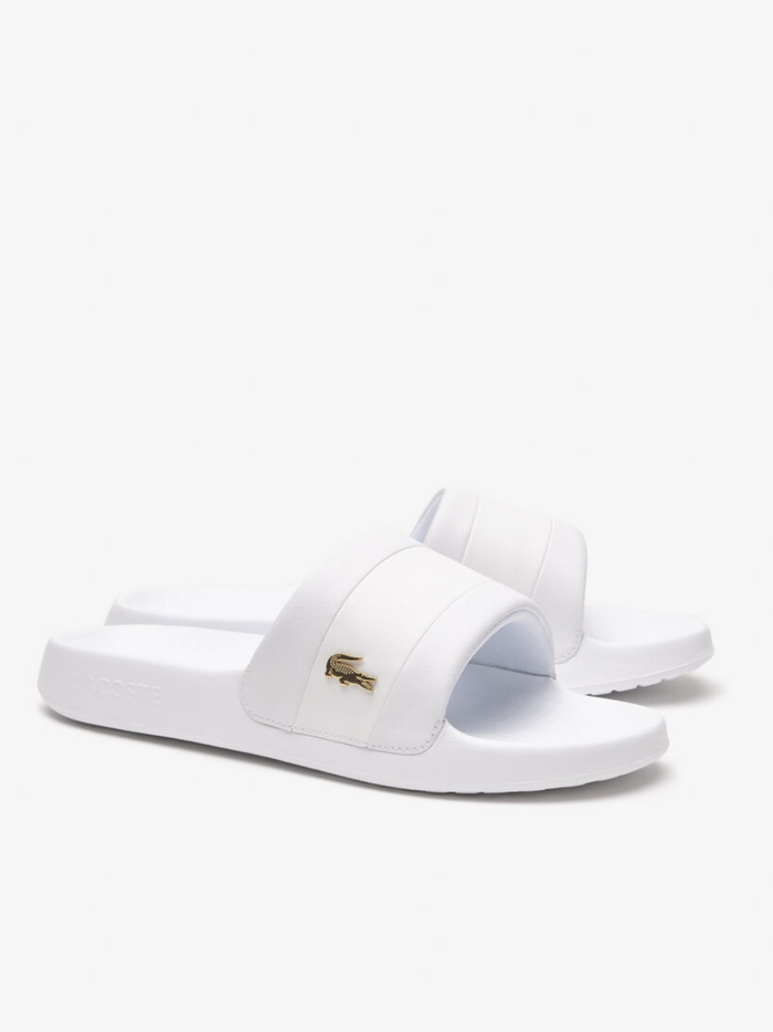 LACOSTE Serve Slide Hybrid Slides White/Gold - MAISONDEFASHION.COM