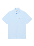 LACOSTE Short Sleeved Linen Shirt Light Blue - MAISONDEFASHION.COM
