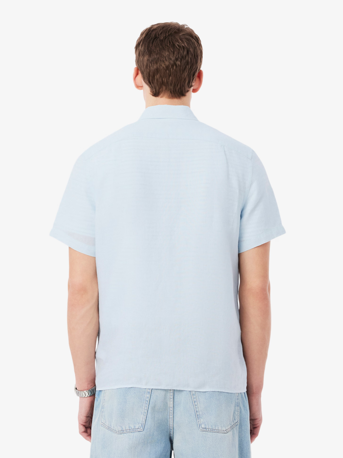 LACOSTE Short Sleeved Linen Shirt Light Blue - MAISONDEFASHION.COM