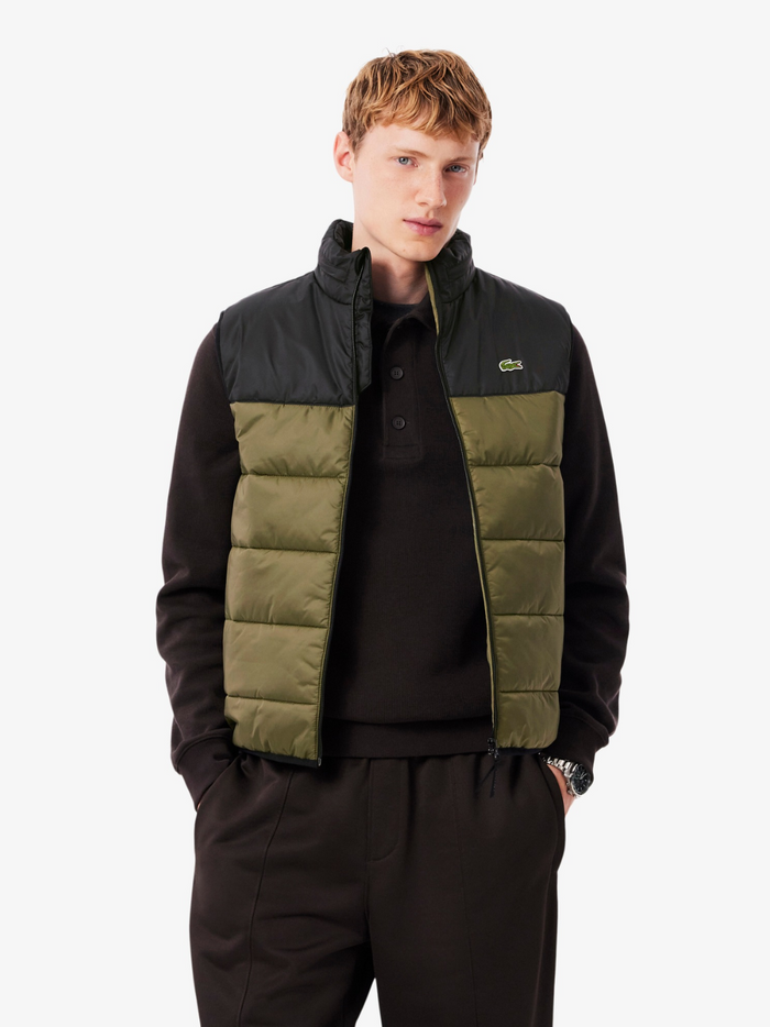 LACOSTE Green Sleeveless Water-Repellent Jacket - back view displaying the vest's silhouette and construction