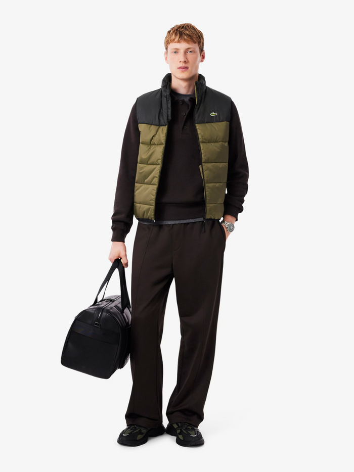 LACOSTE Water-Repellent Sleeveless Jacket Green - side profile view showing the vest's fit and sleeveless cut