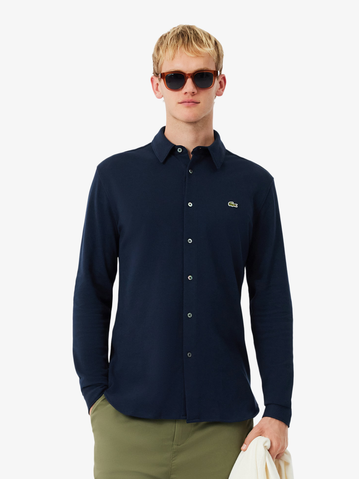 LACOSTE Slim Fit Cotton Piqué Shirt Midnight Blue - MAISONDEFASHION.COM