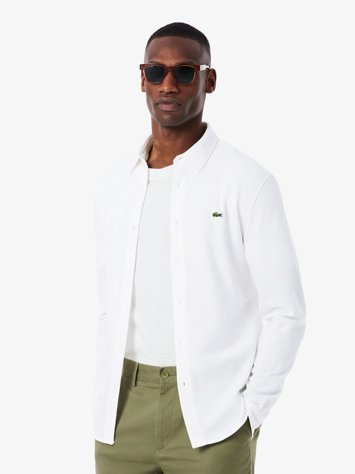 LACOSTE Slim Fit Cotton Piqué Shirt White - MAISONDEFASHION.COM