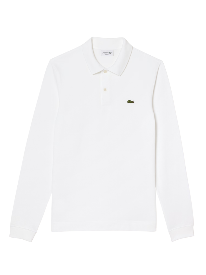 LACOSTE Slim Fit L.12.12 Long Sleeved Polo Shirt White - MAISONDEFASHION.COM
