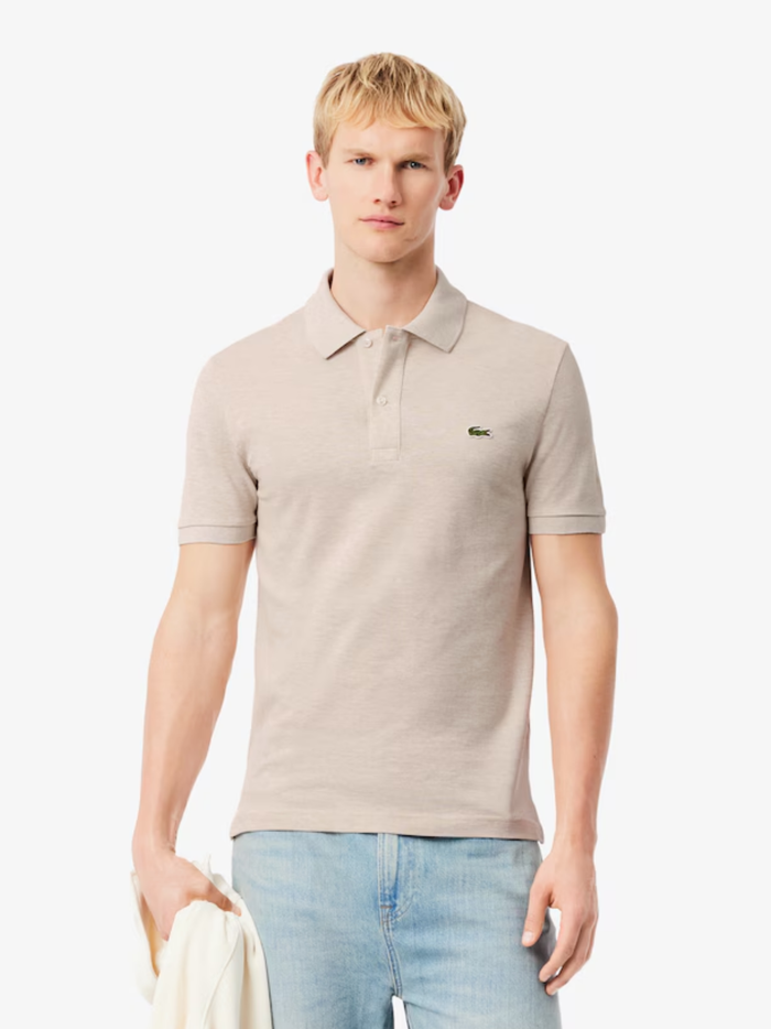 LACOSTE Slim Fit L.12.12 Original Polo Shirt Heathered Grey Beige - MAISONDEFASHION.COM