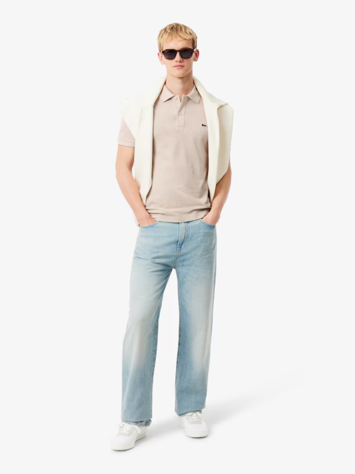 LACOSTE Slim Fit L.12.12 Original Polo Shirt Heathered Grey Beige - MAISONDEFASHION.COM