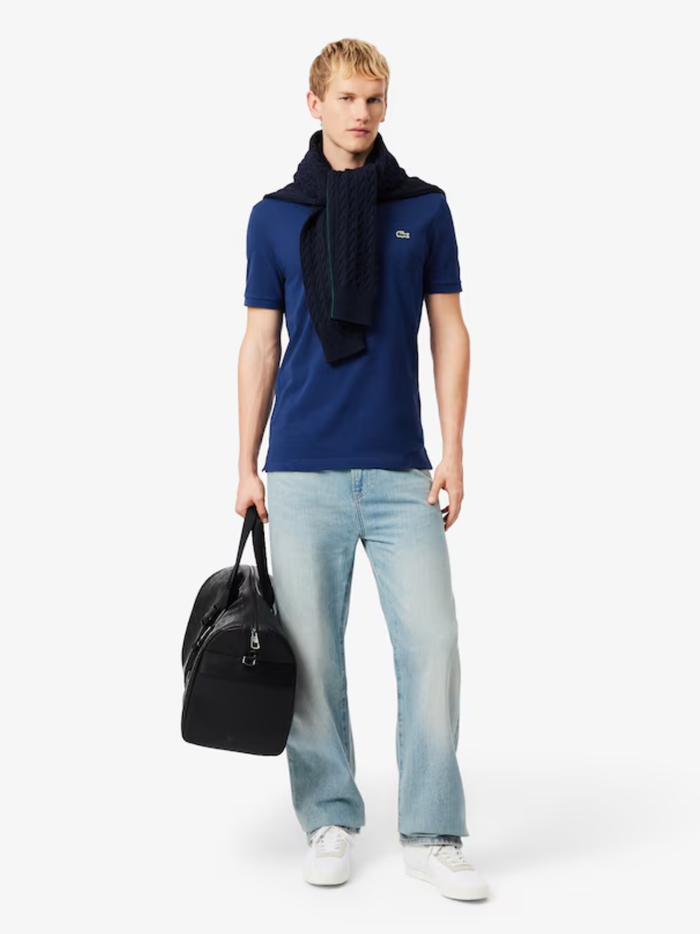 LACOSTE Slim Fit L.12.12 Original Polo Shirt Navy Blue - MAISONDEFASHION.COM