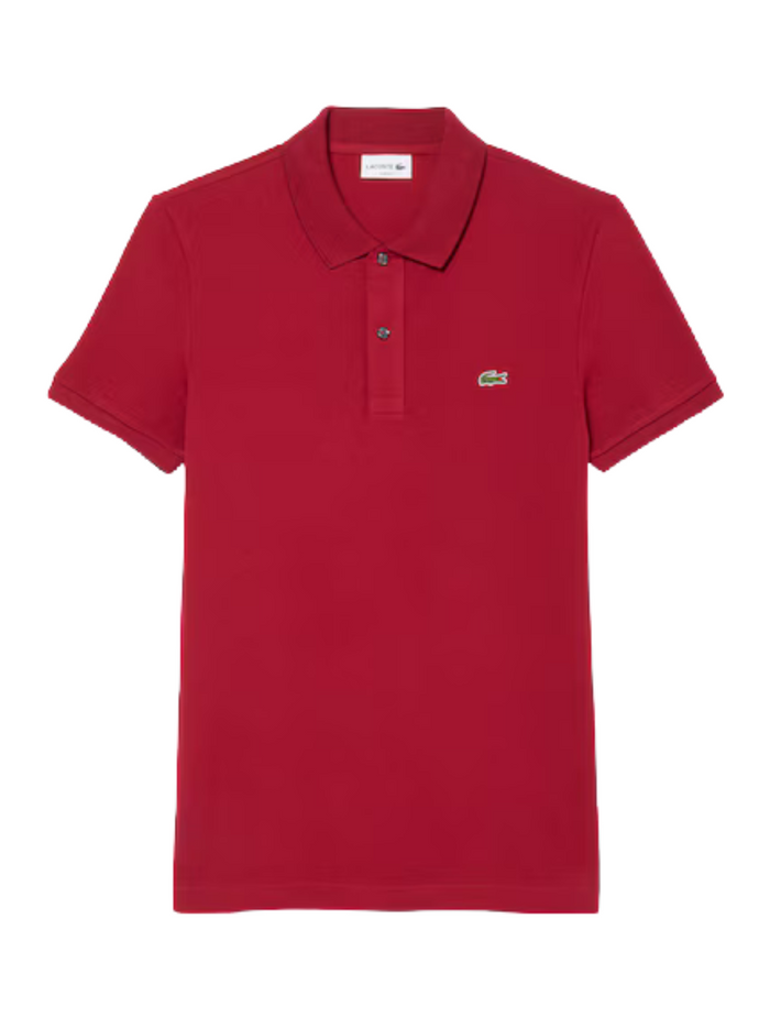 LACOSTE Slim Fit L.12.12 Piqué Polo Shirt in Red - front view showing classic collar and iconic crocodile logo