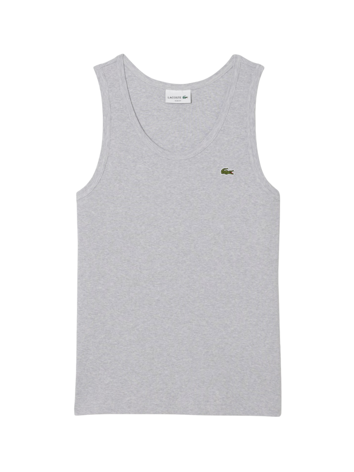LACOSTE Slim Fit Ribbed Cotton Tank Top Light Heathered Grey - MAISONDEFASHION.COM