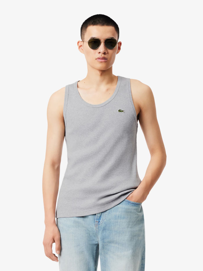 LACOSTE Slim Fit Ribbed Cotton Tank Top Light Heathered Grey - MAISONDEFASHION.COM