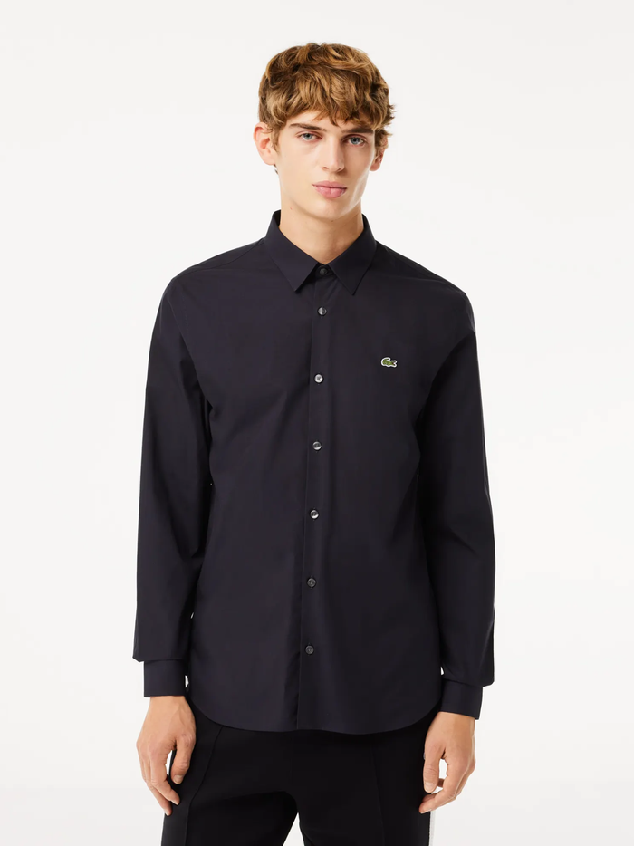LACOSTE Slim Fit Stretch Cotton Poplin Shirt Navy - MAISONDEFASHION.COM