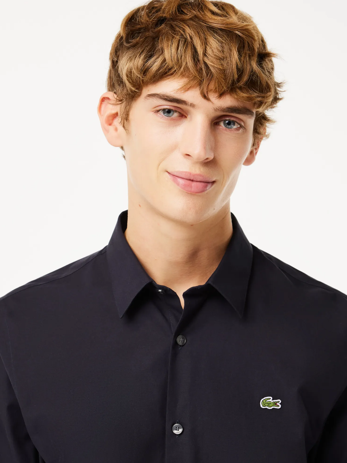 LACOSTE Slim Fit Stretch Cotton Poplin Shirt Navy - MAISONDEFASHION.COM