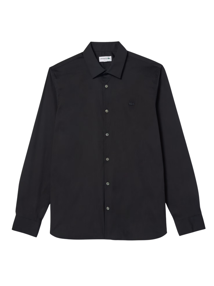 LACOSTE Slim Fit Stretch Poplin Shirt Black - MAISONDEFASHION.COM