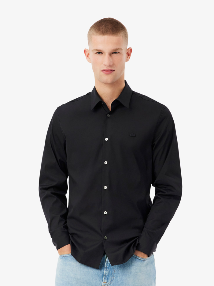 LACOSTE Slim Fit Stretch Poplin Shirt Black - MAISONDEFASHION.COM