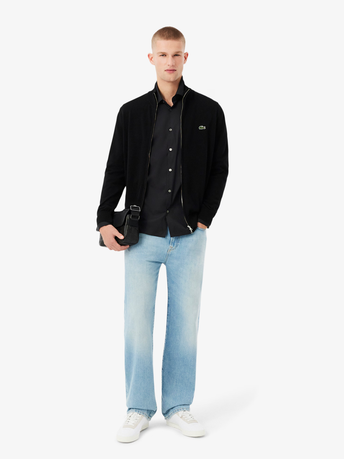 LACOSTE Slim Fit Stretch Poplin Shirt Black - MAISONDEFASHION.COM