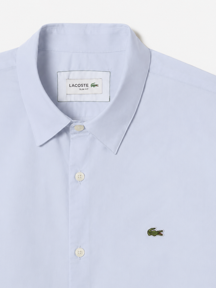 LACOSTE Slim Fit Stretch Poplin Shirt Blue - MAISONDEFASHION.COM