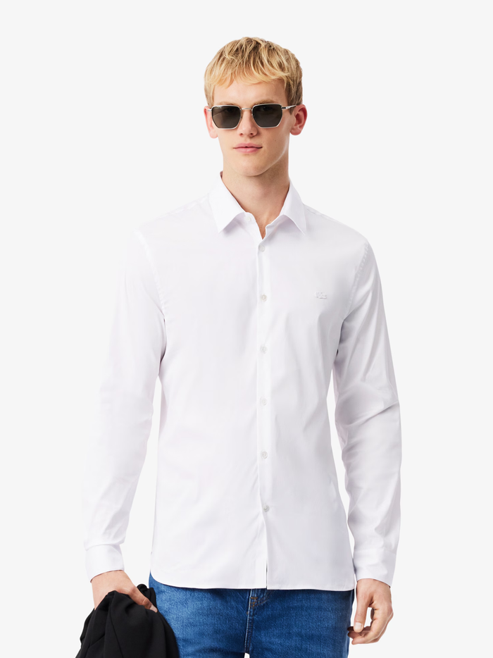LACOSTE Slim Fit Stretch Poplin Shirt White - MAISONDEFASHION.COM