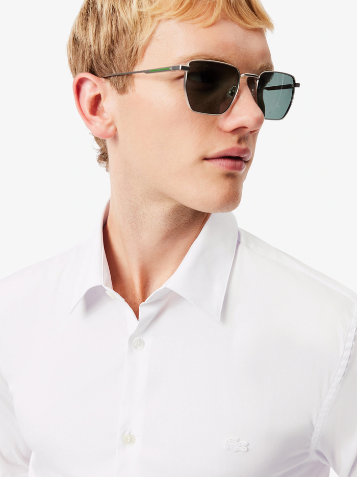 LACOSTE Slim Fit Stretch Poplin Shirt White - MAISONDEFASHION.COM