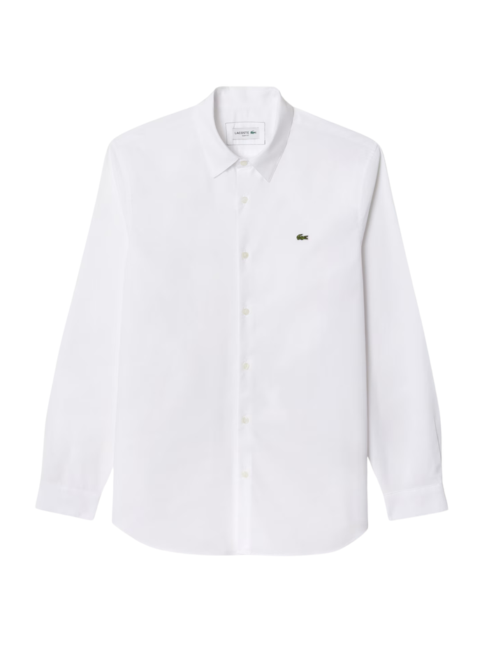 LACOSTE Slim Fit Stretch Poplin Shirt White/Green - MAISONDEFASHION.COM