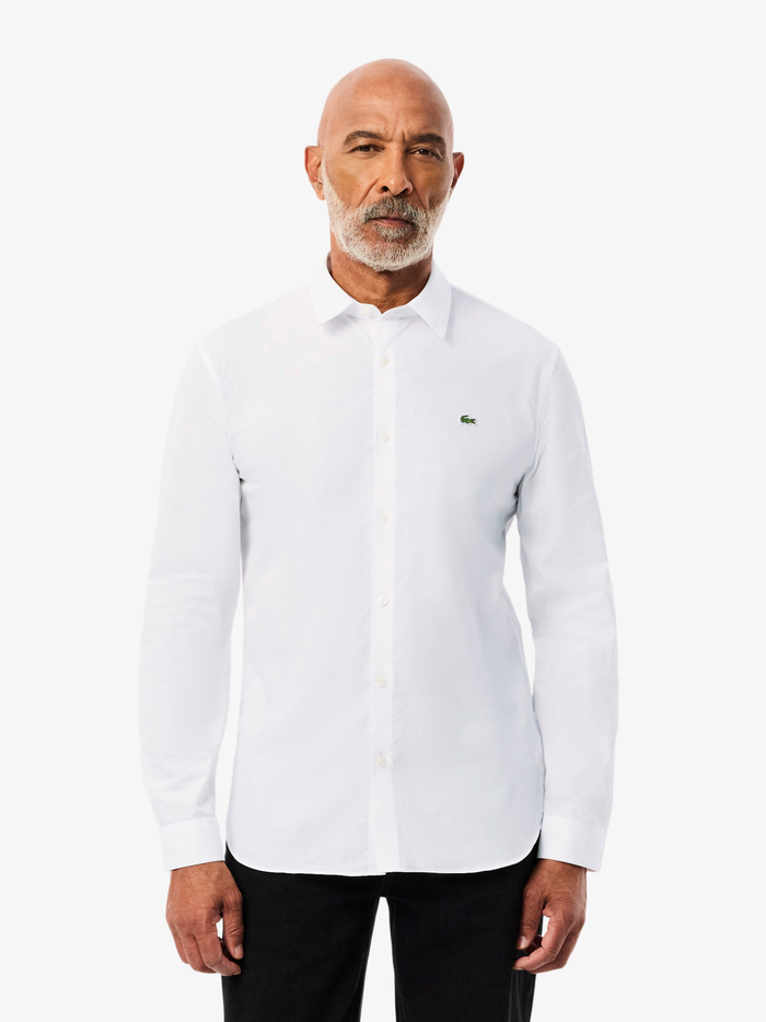 LACOSTE Slim Fit Stretch Poplin Shirt White/Green - MAISONDEFASHION.COM
