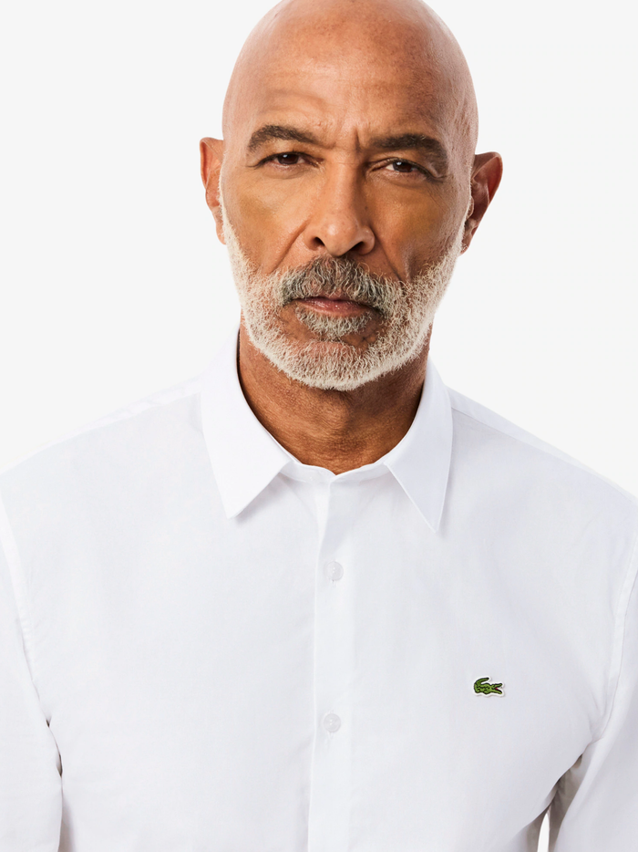 LACOSTE Slim Fit Stretch Poplin Shirt White/Green - MAISONDEFASHION.COM