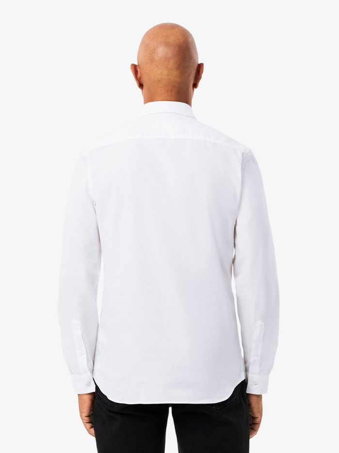 LACOSTE Slim Fit Stretch Poplin Shirt White/Green - MAISONDEFASHION.COM