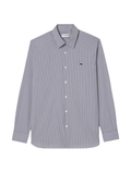 LACOSTE Slim Fit Striped Stretch Poplin Shirt White/Navy - MAISONDEFASHION.COM