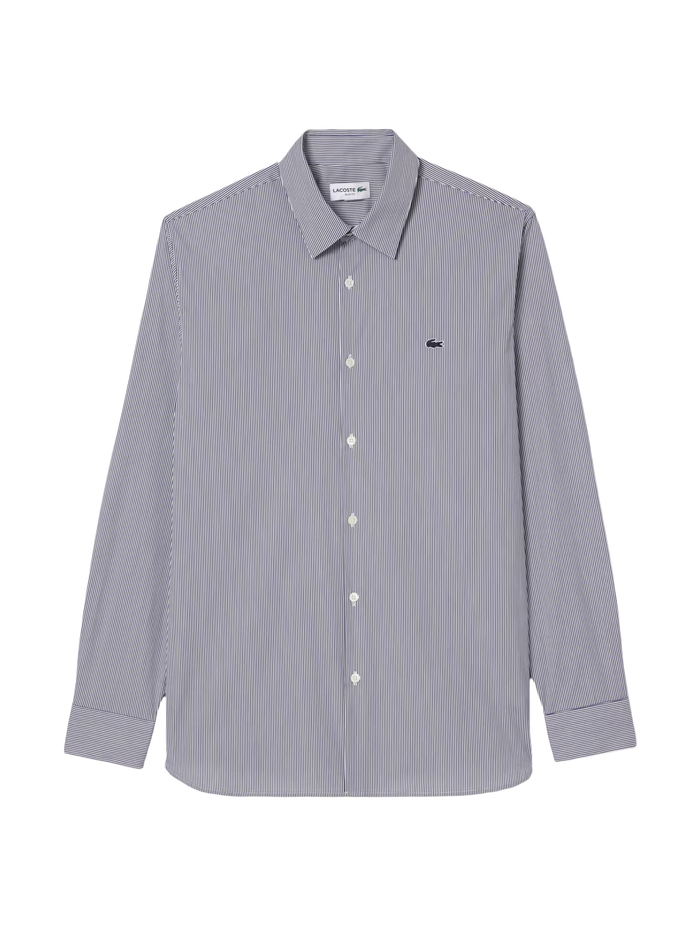LACOSTE Slim Fit Striped Stretch Poplin Shirt White/Navy - MAISONDEFASHION.COM