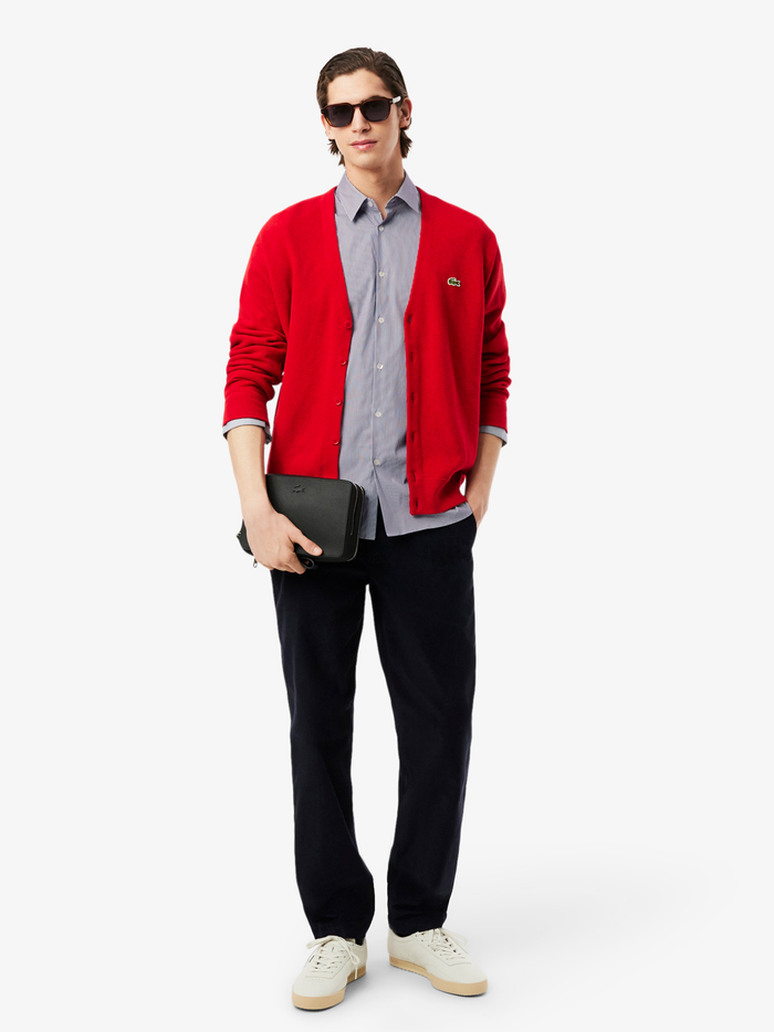 LACOSTE Slim Fit Striped Stretch Poplin Shirt White/Navy - MAISONDEFASHION.COM