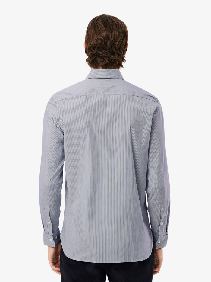 LACOSTE Slim Fit Striped Stretch Poplin Shirt White/Navy - MAISONDEFASHION.COM