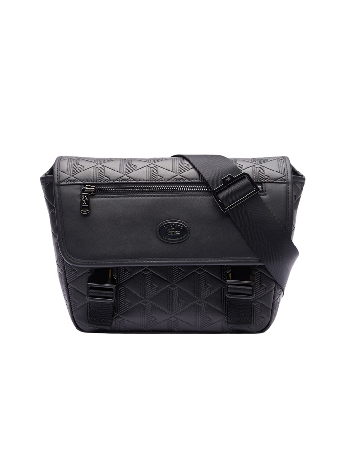 LACOSTE Small Monogram Messenger Bag Black/Grey - MAISONDEFASHION.COM