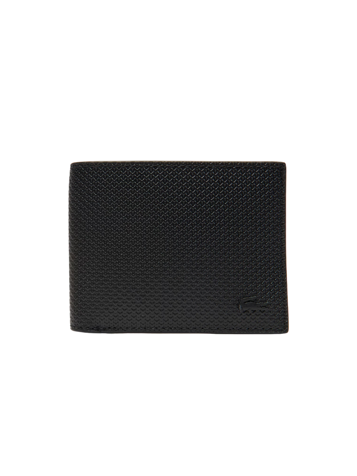 LACOSTE Small Piqué Leather Chantaco Billfold Black - MAISONDEFASHION.COM