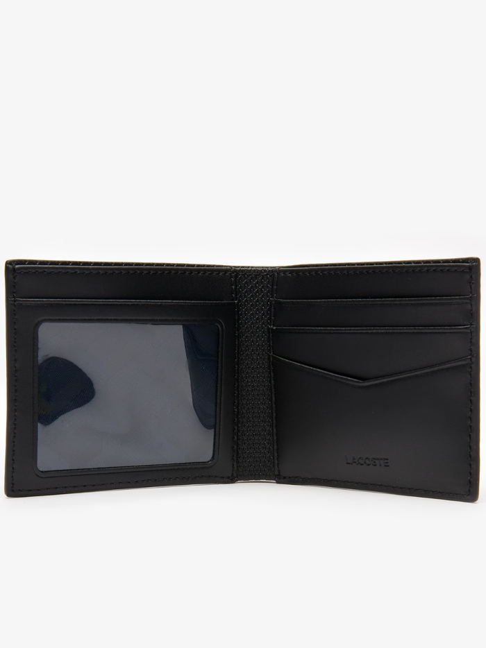 LACOSTE Small Piqué Leather Chantaco Billfold Black - MAISONDEFASHION.COM
