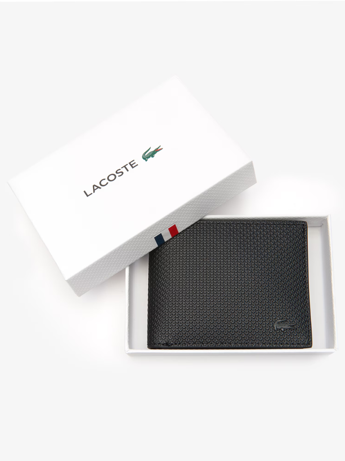 LACOSTE Small Piqué Leather Chantaco Billfold Black - MAISONDEFASHION.COM