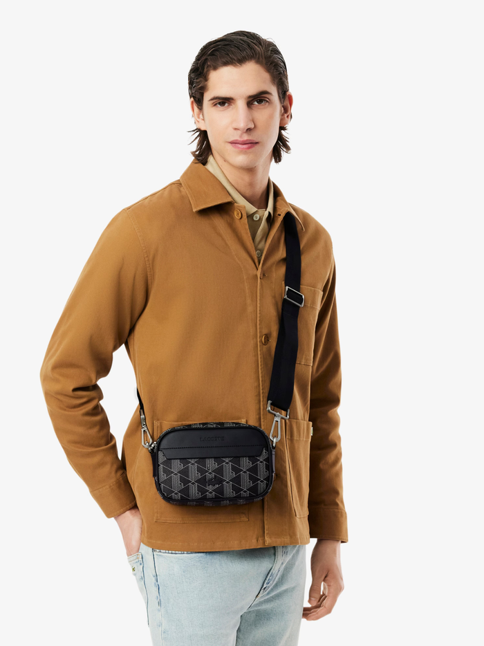 LACOSTE Small The Blend Satchel Monogram Black/Grey - MAISONDEFASHION.COM