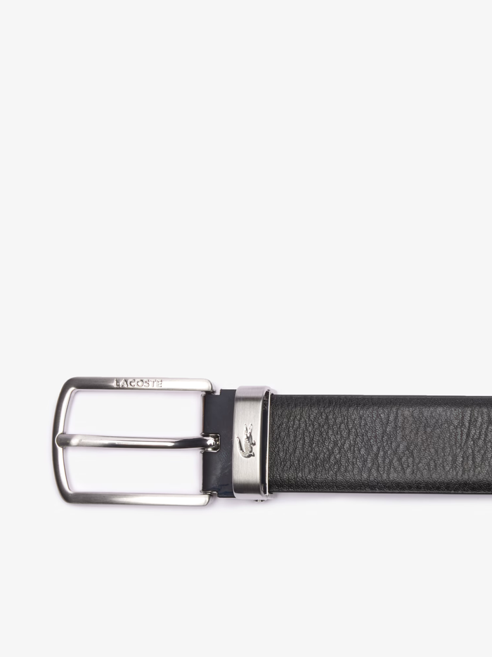 LACOSTE Smooth Leather Belt and 2 Buckle Gift Set Black Navy - MAISONDEFASHION.COM