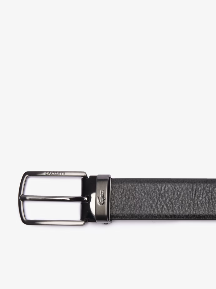 LACOSTE Smooth Leather Belt and 2 Buckle Gift Set Black Navy - MAISONDEFASHION.COM