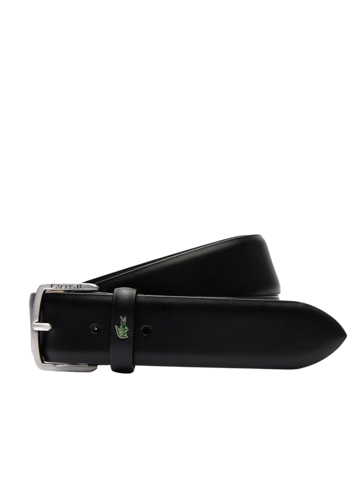 LACOSTE Smooth Leather Belt Black - MAISONDEFASHION.COM