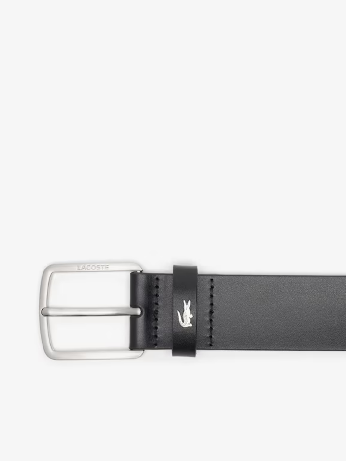 LACOSTE Smooth Leather Belt Black - MAISONDEFASHION.COM