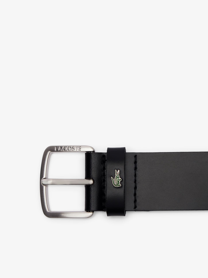 LACOSTE Smooth Leather Belt Black - MAISONDEFASHION.COM