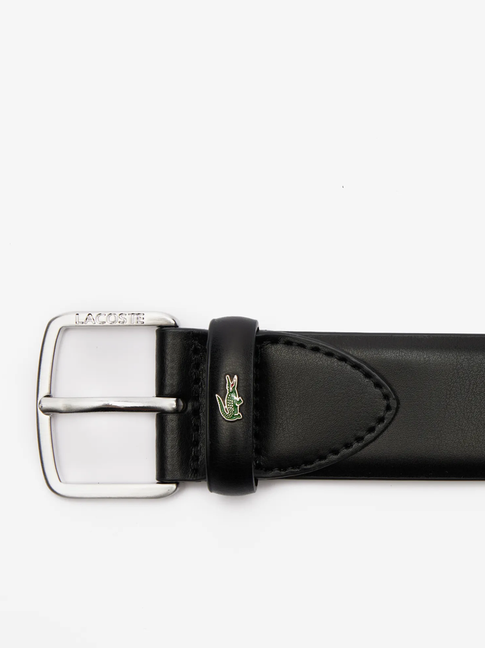 LACOSTE Smooth Leather Belt Black - MAISONDEFASHION.COM