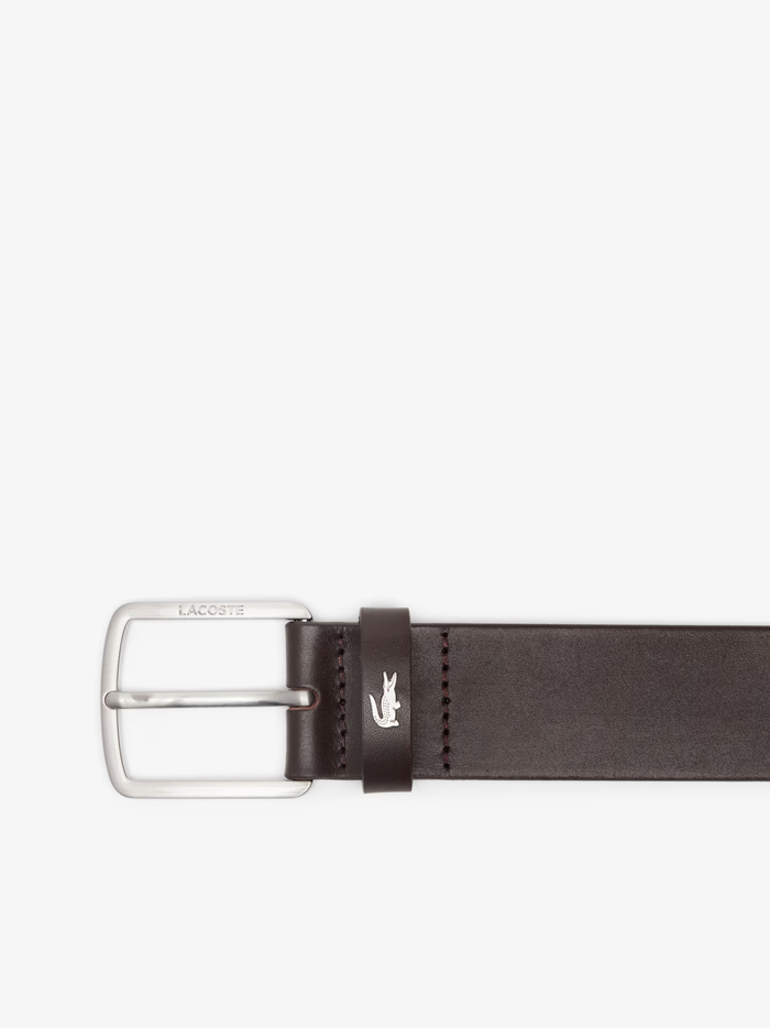 LACOSTE Smooth Leather Belt Brown - MAISONDEFASHION.COM
