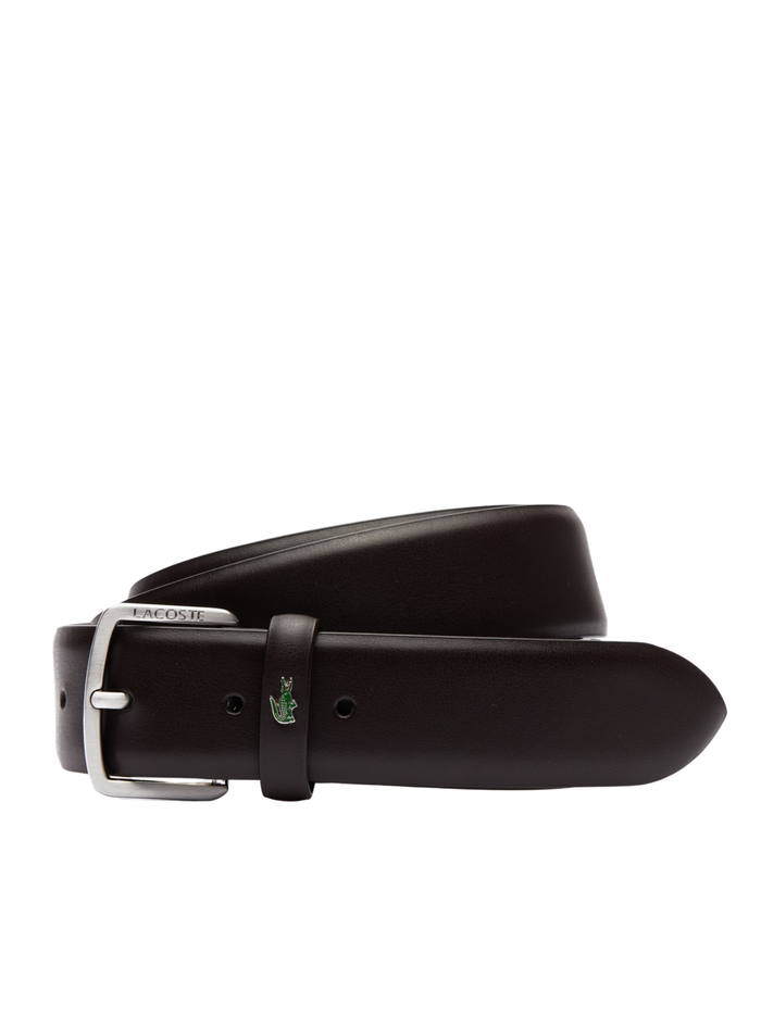 LACOSTE Smooth Leather Belt Dark Brown - MAISONDEFASHION.COM