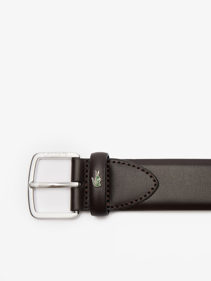 LACOSTE Smooth Leather Belt Dark Brown - MAISONDEFASHION.COM