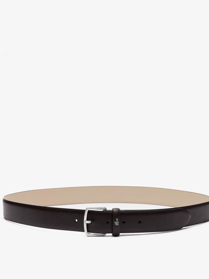 LACOSTE Smooth Leather Belt Dark Brown - MAISONDEFASHION.COM