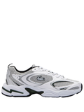 LACOSTE Storm 96 2K men's white chunky sneakers with grey and beige accents, mesh panels, green crocodile logo, and retro athletic design, side view